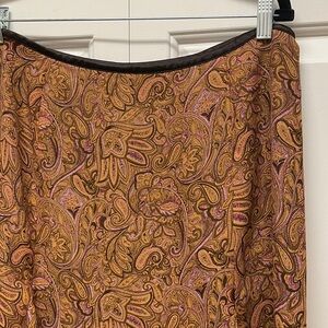Liz Claiborne paisley floral skirt flared knee length lined brown tones 14